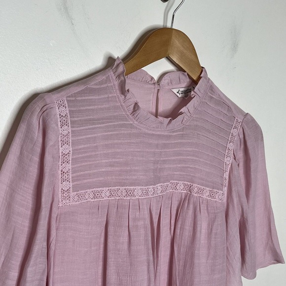 Nanette Lenore Short Sleeve Blouse Top Petunia Pink Women’s Size M Ruffle - Picture 2 of 8